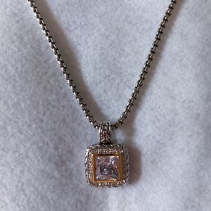 Two tone silver and gold square accent necklace